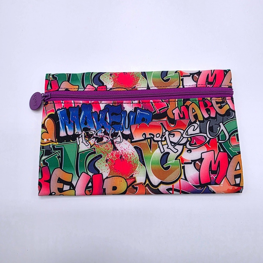 Ipsy Makeup Bag Graffiti Print Multicolor Street Art Zipper Pouch Cosmetic Case